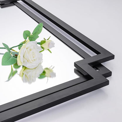 Black Decorative Mirror for Wall Decor, 24" x 36" Large Elegant Living Room Mirror with Irregular and Rectangular Metal Frame, Contemporary Bathroom Mirror Above Sink
