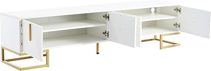 Merax Modern TV Stand with Metal Legs, Gold Handles, Geometric Lines and Adjustable Shelves for TVs Up to 80'', Media Console Table, Luxury Storage Cabinets for Living Room, White