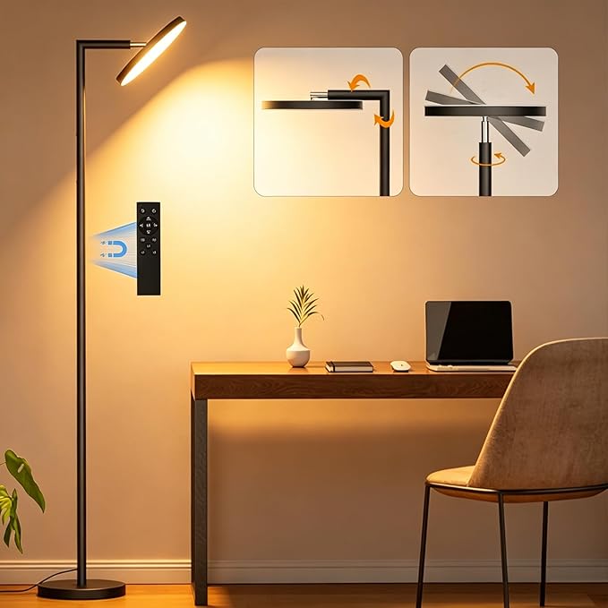 Super Bright LED Floor Lamp, Torchiere Floor Lamp with Remote & Touch Control, 4 Color Temps and 32W 3000LM, 69" Tall Standing Lamp with 350°Rotating Head, Dimmable Floor Lamps for Living Room Bedroom