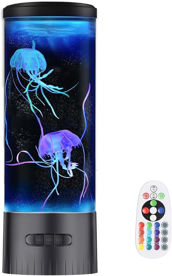 Jellyfish Lamp, Large Size Sensory Table Light for Kids Adults & Autism | Fake Aquarium Tank Desk Lamp for Home Office | Room Decor Mood Light, Unique Gift