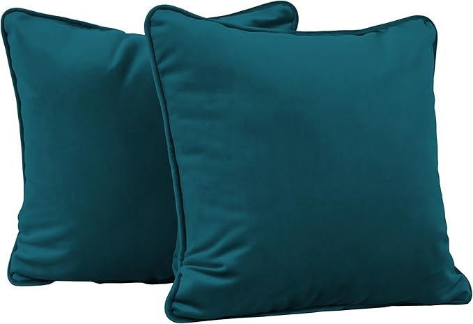 FDP 15" x 15" Velvet Square Pillow Set with Piping Decorative Throw Pillow for Home Dcor in Living Room, Bedroom or Lounge (2-Pack) - Peacock, 15157-345