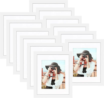 Picrit 8x10 Picture Frame Set of 12, Display 5x7 with Mat or 8x10 without Mat, Photo Frames for Wall Mounting or Table Top Display, White