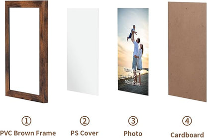 Hoikwo 18 Packs 4x6 Rustic Brown Multi Plastic Picture Frames Set with Plastic Cover for Family Photos, Artwork, Light Weight Bulk 4 by 6 Frames Pack for Wall Hanging and Table, Stylish Picture Frames
