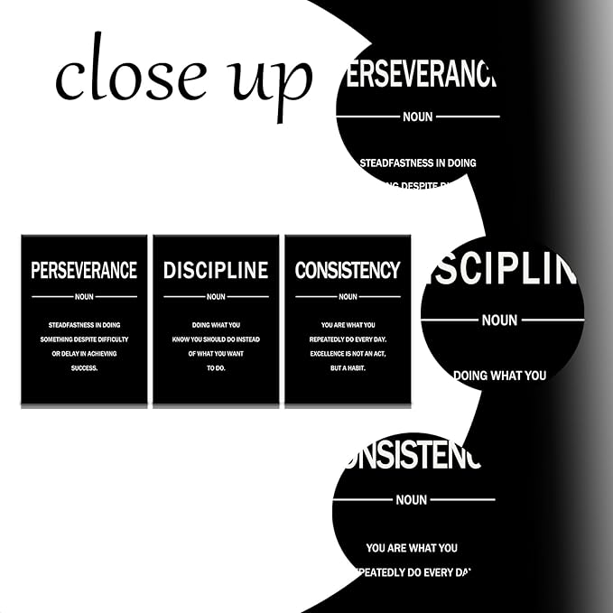 Motivational Wall Decor Perseverance Discipline Consistency 3 Pieces Inspirational Office Posters Positive Picture Prints Artwork for Modern Home Bedroom Gym Classroom Ready to Hang [36''W X 16''H]