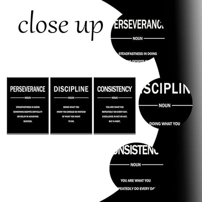 Motivational Wall Decor Perseverance Discipline Consistency 3 Pieces Inspirational Office Posters Positive Picture Prints Artwork for Modern Home Bedroom Gym Classroom Ready to Hang [36''W X 16''H]