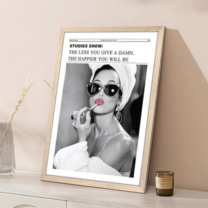 Vintage Black and White Trendy Newspaper Wall Art, Positive Headline Canvas Bedroom Wall Decor, Bathroom Poster Print Picture, Girly Apartment Dorm Room Decor Painting16x24 inch Light Wood Framed
