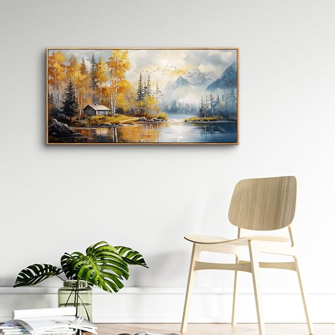ZUITINGHUA Canvas Wall Art For Living Room Large Wall Decor For Office Bedroom Decorations Lake Scenery Painting Autumn Landscape Wall Pictures Artwork Ready to Hang Home Decor Wood Framed 24x48 In