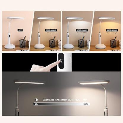 VAVOFO LED Desk Lamp 6778B - Touch Control, Adjustable 2700-7000K Color Temperature, 700 Lumens, 360° Flexible Gooseneck, USB-C Charging, 2.5hrs Cordless, Eye-Caring Light (White)