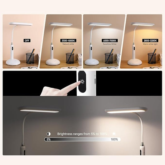 VAVOFO LED Desk Lamp 6778B - Touch Control, Adjustable 2700-7000K Color Temperature, 700 Lumens, 360° Flexible Gooseneck, USB-C Charging, 2.5hrs Cordless, Eye-Caring Light (White)
