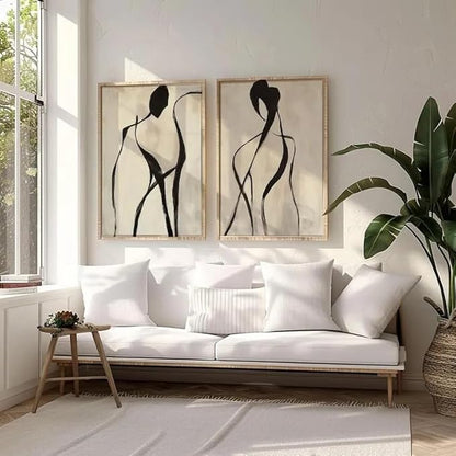 ZHBJSM Abstract Figure Wall Art Set of 2 Modern Minimalist Elegant Black People Line Subtle Texture Neutral Tone Home Living Room Bedroom Chic Modern Interior Decor 12x16 Inch Unframed