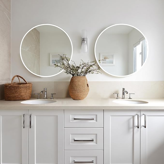 Sunniry White Round Mirror 20 inch, 2 Pack White Circle Mirror, Round Bathroom Mirrors Metal Frame for Bathroom, Bedroom, Living Room, Hallway.