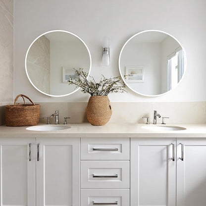 Sunniry White Round Mirror 24 inch, 2 Pack White Circle Mirror, Round Bathroom Mirrors Metal Frame for Bathroom, Bedroom, Living Room, Hallway.