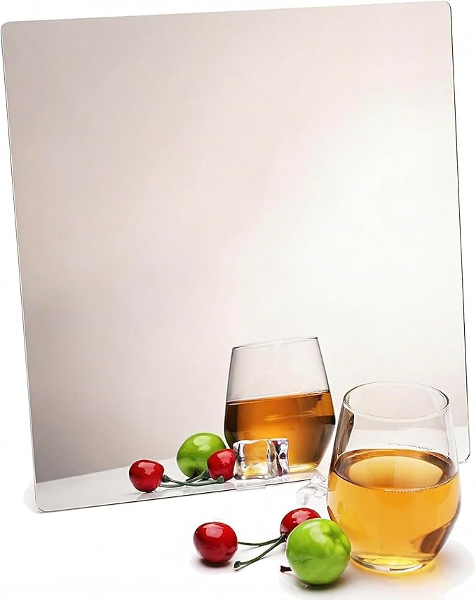 iCAGY Acrylic Mirror for Wall for Kids Adults Bedroom Door Closet Acrylic Shatterproof Self-Adhesive Lightweight Plastic Mirror Tile Sheet, Reflective Safe Plexiglass - Silver 10x10 inch 4 Pcs