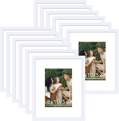 JCJMY 12 Packs 8x10 Picture Frames, Display 5x7 with Mat or 8x10 Without Mat, Gallery Wall Frame Set, 8 by 10 Frames Bulk Set of 12 Collage Wall Decor Photo Frames Set for Wall and Tabletop, White