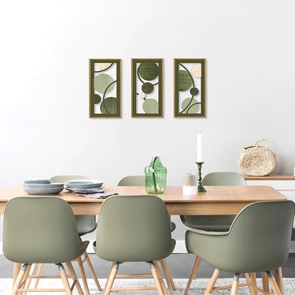 KAIRNE Boho Sage Green Wooden Wall Art,3 pieces Abstract Modern Wall Sculptures,Rustic Geometric Framed Hanging Decor,Minimalist Mid Century Wall Decor for Living Room Bedroom Farmhouse 8X16 inch