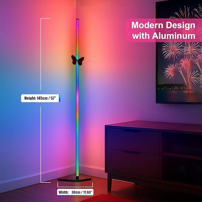 2 Pack Corner Floor Lamp - 57'' Tall RGB Lamp with Music Sync, 16 Million Colors, 88 LED Dual RGB White, Voice & App Control Mood Light with Timer & Remote for Gaming, Bedroom & Living Room