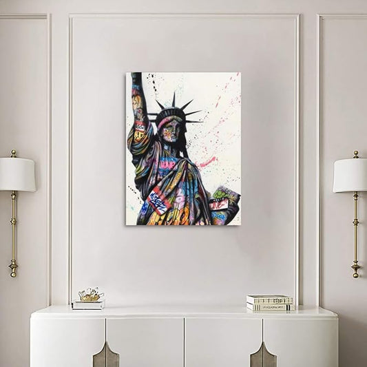 Yatsen Bridge Statue of Liberty Graffiti Version Wall Art, Fashion Pop Poster and Print, Colorful Art Canvas Paintings On the Wall Art Picture Home Decor - 18x24 inch