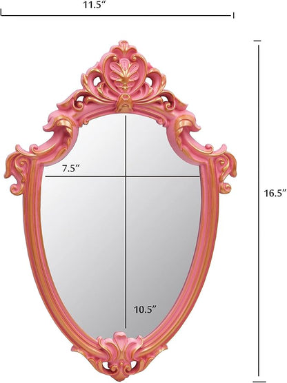 Eaoundm 16.5 x 11 inch Vintage Mirror Antique Mirror Decorative wall Mirror Shield Shape (Pink)