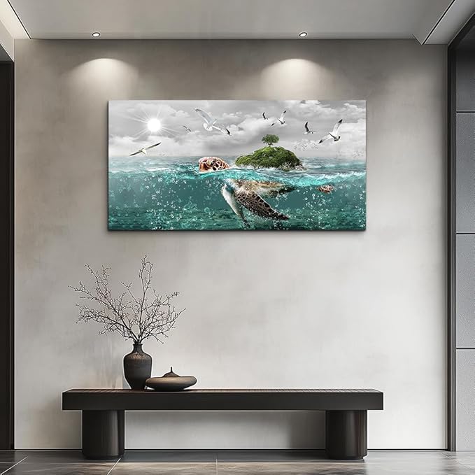 Canvas Wall Art For Living Room Large Size Wall Decor For Bedroom Artwork For Walls Pictures Sea Turtles Canvas Art Prints Bathroom Decoration Blue Ocean Paintings Ready To Hang Room Home Decorations