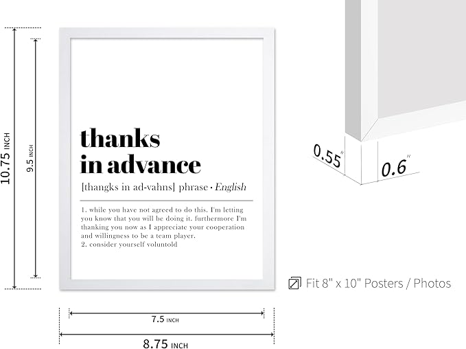 Poster Master Typography Poster - Retro Dictionary Print - Thanks in Advance Definition, Book Page, Funny - Gift for Colleague, Friend - Wall Decor for Home, Office, 8x10 White Framed