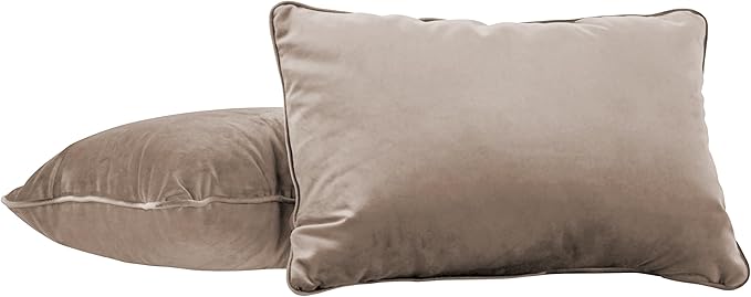 FDP 16" x 24" Velvet Rectangle Lumbar Pillow Set with Piping Decorative Throw Pillow for Home Décor in Living Room, Bedroom or Lounge (2-Pack) - Caffe, 15160-346