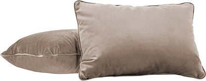 FDP 16" x 24" Velvet Rectangle Lumbar Pillow Set with Piping Decorative Throw Pillow for Home Décor in Living Room, Bedroom or Lounge (2-Pack) - Caffe, 15160-346