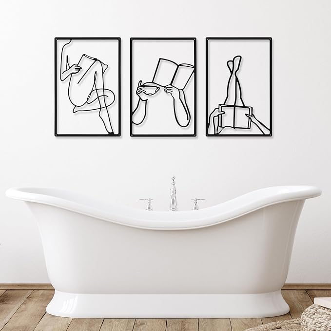 CHENGU 3 Pieces Metal Minimalist Abstract Woman Wall Art Line Drawing Wall Art Decor Single Line Female Home Hanging for Kitchen Bathroom Living Room