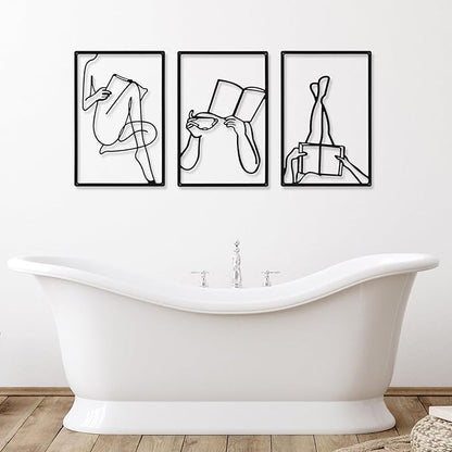 CHENGU 3 Pieces Metal Minimalist Abstract Woman Wall Art Line Drawing Wall Art Decor Single Line Female Home Hanging for Kitchen Bathroom Living Room