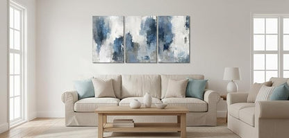 Zessonic Abstract Navy Blue Grey Framed Canvas Wall Art - Modern Minimalist Paintings Brush Stroke Artwork for Home Decor, Living Room Bedroom Office - 16x24 Inch Set of 3