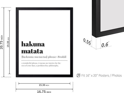 Poster Master Typography Poster - Dictionary Print - Hakuna Matata Definition, Wonderful Phrase, No Worries, Funny, Motivational - Gift for Kids, Friend - Wall Decor for Home, 16x20 Black Framed