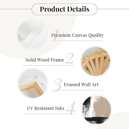 Beige Abstract Wall Art Painting Set of 3 Neutral Canvas Wall Art Prints Black Beige Modern Wall Decor Minimalist Art Pictures Abstract Modern Artwork for Room Bedroom 24x36 Inch Framed