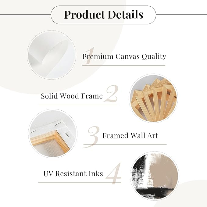 Beige Abstract Wall Art Painting Set of 3 Neutral Canvas Wall Art Prints Black Beige Modern Wall Decor Minimalist Art Pictures Abstract Modern Artwork for Room Bedroom 12x16 Inch Framed