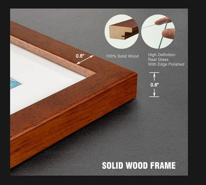 8x8 Picture Frame Set of 4 Made of Solid Wood Photo Frame with Real Glass for Pictures 5x5 with Mat or 8x8 Without Mat,Wall Gallery or Tabletop display Picture Frames,Brown