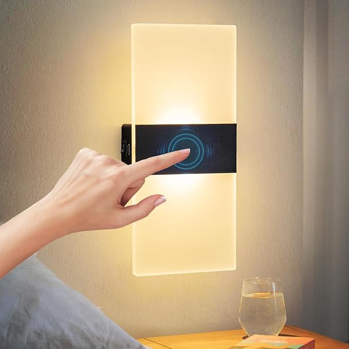 Wall Sconce Battery Operated, 4000mAh Rechargeable Wall Lights with Touch Control, Wireless Wall Lamps for Bedroom, Night Lights for Hallway Stairway Porch Closet