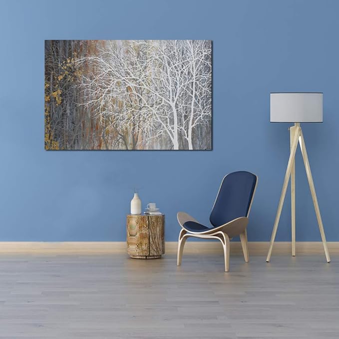 Yihui Arts White Birch Trees Painting 3D Canvas Art On Canvas Abstract Artwork Art Wood Inside Framed Hanging Wall Decoration Abstract Painting One Panel for Home Modern Decor