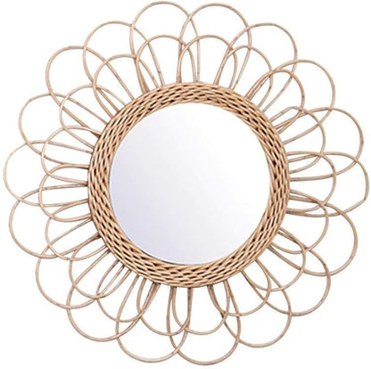 OYPEIP 22" Large Rattan Innovative Art Decoration Round Makeup Mirror Dressing Bedroom Bathroom Wall Hanging Mirrors Craft Photo Props,Glass Decor