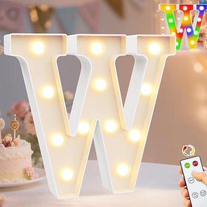 Pooqla LED Light Up Letters, Warm White and Colorful Lighted Marquee Letters with Remote, Lighted Letter for Party Birthday Decorations, Gift for Girls Boys Night Light, Wedding Home Decor, Letter W