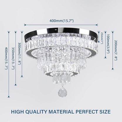 16" Crystal Chandeliers LED Crystal Ceiling Light Fixtures Flush Mount Ceiling Light Modern Chandelier Lights for Living Room Bedrooms Dining Room (6500K Cool White)