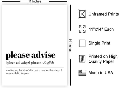 Poster Master Definition of Please Advise Print - Typography Poster - Dictionary Art - Minimal Gift for Boss & Colleague - Funny Decor for Office, Workplace or Dorm - 11x14 UNFRAMED Wall Art