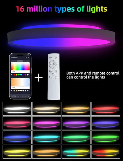 Smart Ceiling Light, 12 Inch RGBIC LED Flush Mount Ceiling Light Fixture, 2400LM, DIY Colors, Alexa & Google Compatible, 2200K-6500K for Bedroom, Living Room, White, 1 Pack