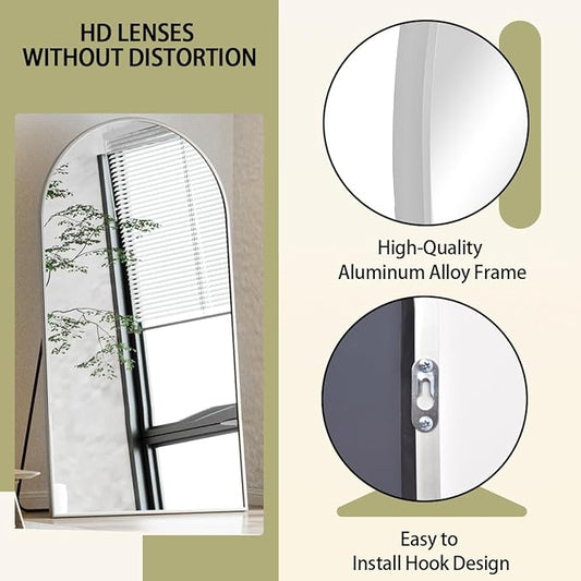 BEAUTYPEAK 76"x34" Arch Full Body Floor Mirror, Full Length Mirror Hanging or Leaning Arched-Top, Wall Mirrors with Stand for Bedroom, Dressing Room, Silver