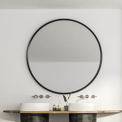 Itrue 30 Inch Round Wall Mirror, Brushed Black Metal Frame Circle Bathroom Vanity Mirror, Silver-Backed HD Glass Decorative Mirror for Over Sink, Bathroom, Living Room, Bedroom, Entryway