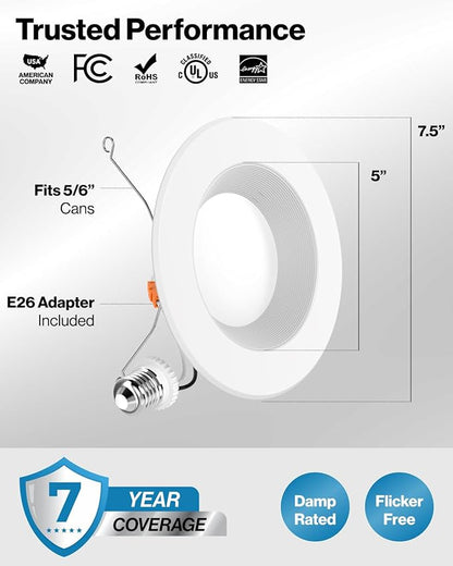 Sunco 12 Pack Retrofit LED Recessed Lighting 6 Inch, Downlight Can Lights for Ceiling, Baffle Trim, 965 LM, 13W (120W Equivalent), 6000K Daylight Deluxe, Dimmable, Damp Rated UL