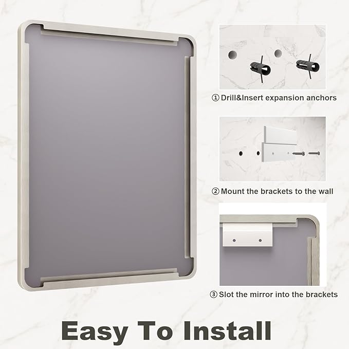 32x36 Inch Brushed Nickel Bathroom Mirror, Brushed Silver Metal Framed Wall Mirror, Rounded Corner Rectangle Modern Vanity Mirror, Tempered Glass, Anti-Rust, Shatterproof (Horizontal/Vertical)