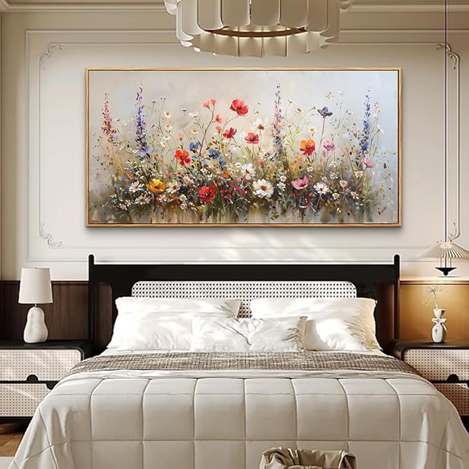 hyidecorart Large Canvas Wall Art Bedroom Wall Decor For Living Room Farmhouse Garden Watercolor flowers Wall Paintings Office Pictures Decor Print Artwork Wood Framed Room Mural Decoration