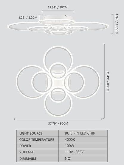 Modern LED Flush Mount Ceiling Light, 8 Rings White Close to Ceiling Light Fixtures, Living Room Lighting Ceiling Lamp for Dining Room, Bedroom, Kitchen, 4000K Not Dimmable