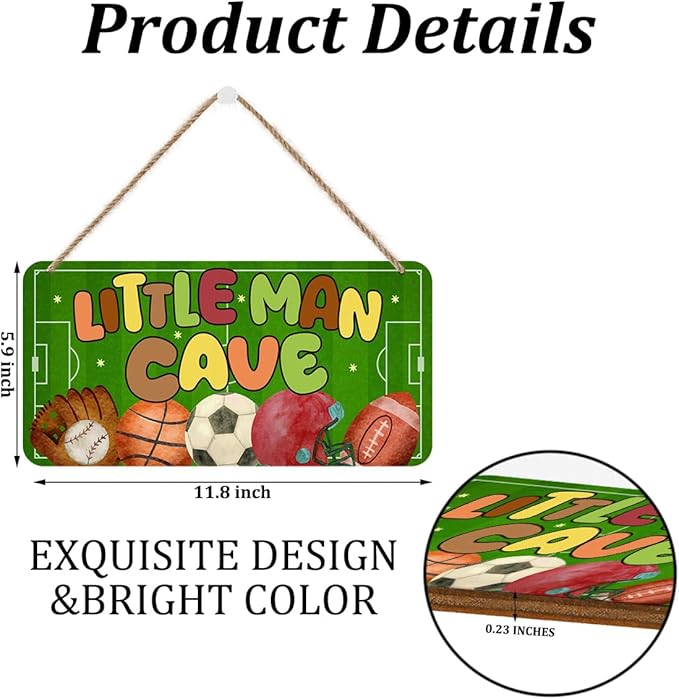 Little Man Cave Sign for Boys Wooden Door Sign Sports Decor for Boys Bedroom Wall Decor Nursery Baby Room Decor Rustic Wooden Hanging Sign Wall Hanging Toddler Boy Room Decor Playoom Decor for Boys