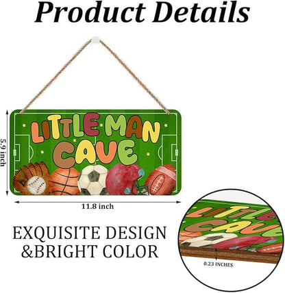 Little Man Cave Sign for Boys Wooden Door Sign Sports Decor for Boys Bedroom Wall Decor Nursery Baby Room Decor Rustic Wooden Hanging Sign Wall Hanging Toddler Boy Room Decor Playoom Decor for Boys