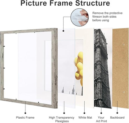 12x12 Picture Frame Set of 9, Display Pictures 8x8 with Mat or 12x12 without Mat, Multi Collage Gallery Square Photo Frames for Wall or Tabletop, Distressed Gray