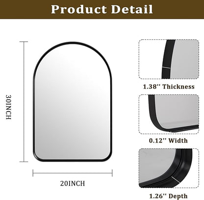 Easly 30"x20" Arched Bathroom Mirror - Modern Black Mirror for Wall with Rounded Corners, Bathroom Mirror for Vanity, Aluminum Alloy Framed Mirror - for Living Room, Bedroom, Cloakroom